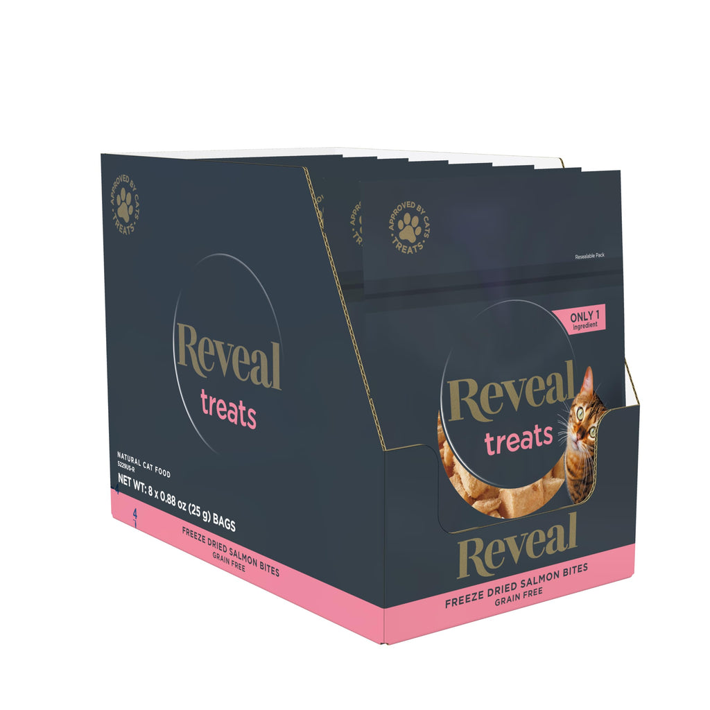 Reveal Natural Cat Treats 8 Count Single Ingredient Treats for Cat Grain Free Freeze Dried Salmon 0.88 oz Bags